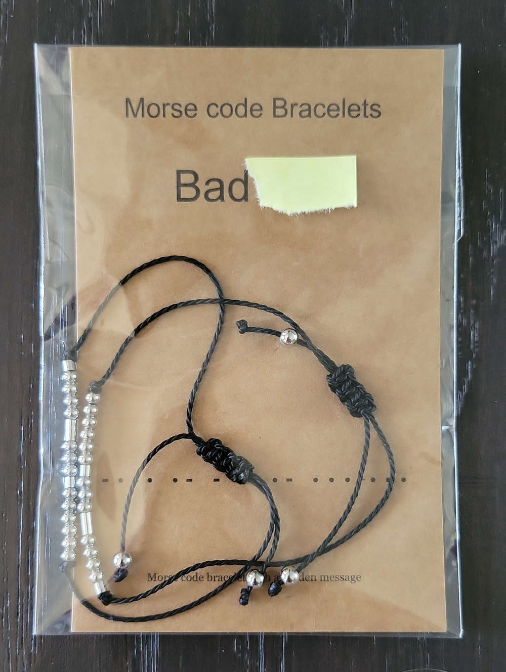 Morse Code Black Beaded Bracelet Set